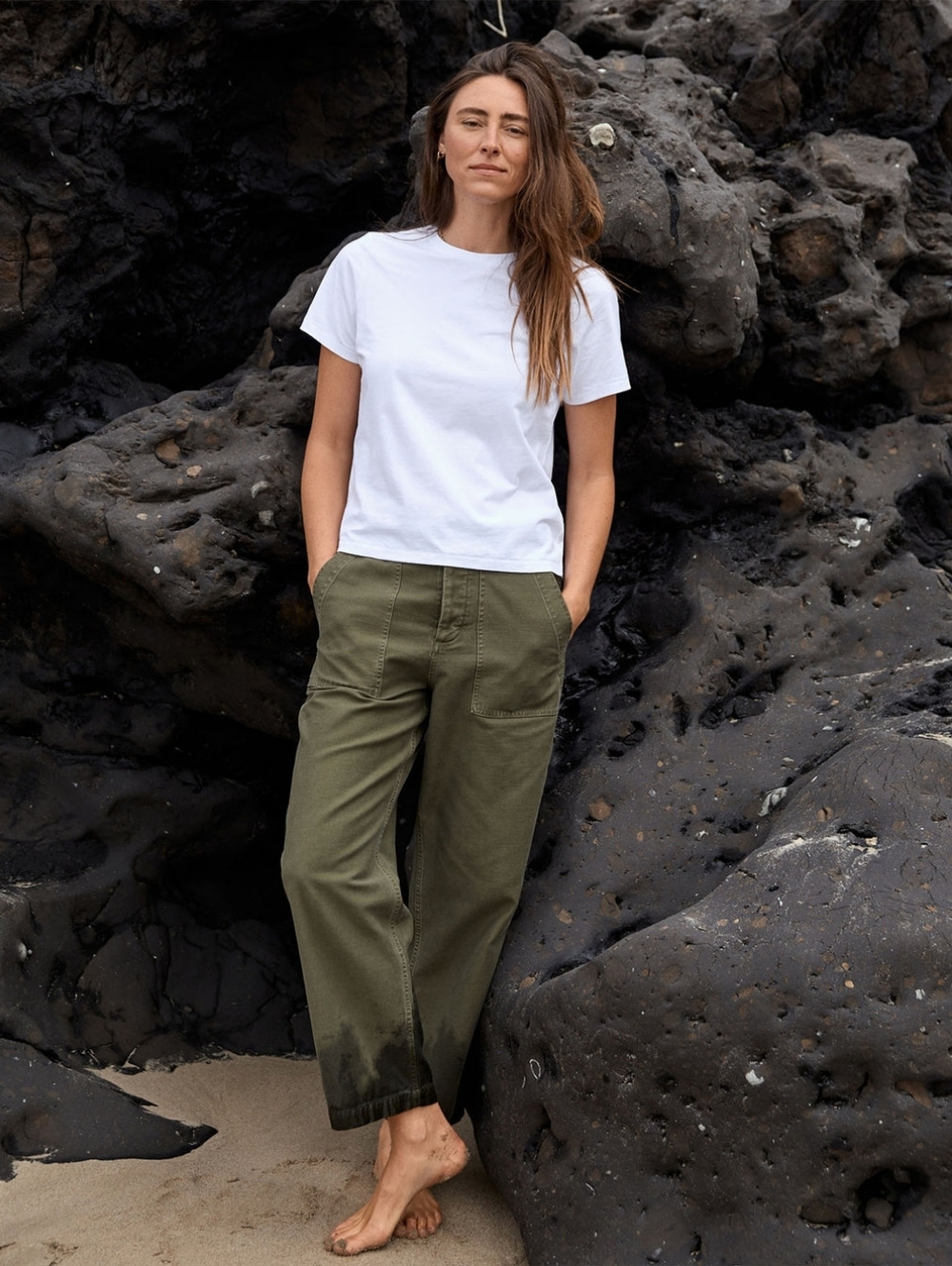 OUTERKNOWN Women's Westbound Straight Leg Utility Pants In Deep Olive 4.
